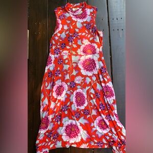 Anthropologie Maeve Cleary Dress Red Floral Mock Neck. Size Small.
